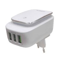 Carregador de Celular com 3 USB 3.4A + cabo para I-Phone com LED Shinka