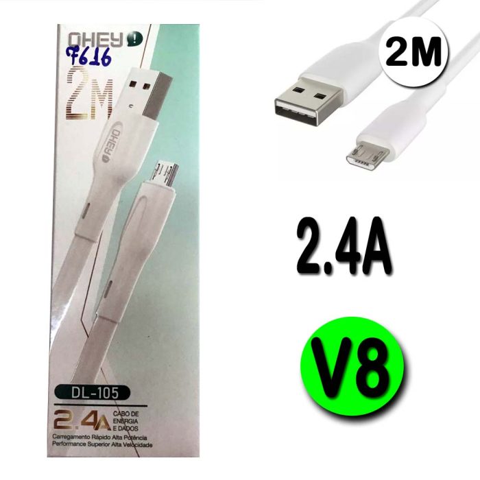 Cabo USB x Micro USb V8 Carregador de Celular 2M DL-105
