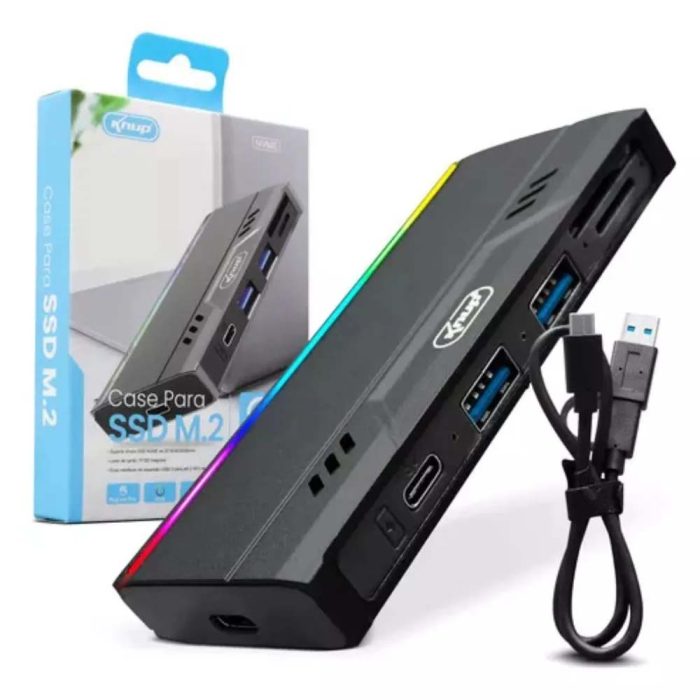 Case para SSD M2 NVME Type-c + 2 USB + Leitor de cartão KNUP HD838