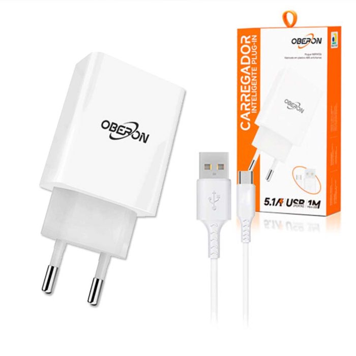 Carregador de Celular com 2 USB + Cabo Type-c de 1M 5.1A OR-IC044/C