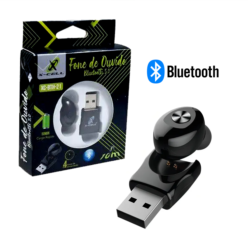 Fone de Ouvido Bluetooth 5.0 Mono Auricular X-CELL