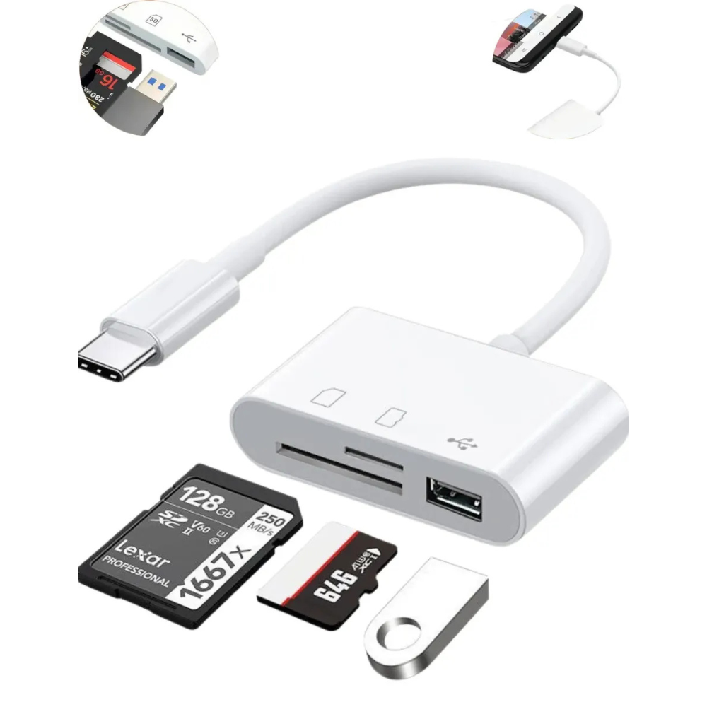 Adaptador Type-C Macho X USB 3.0 e Leitor de Cartão