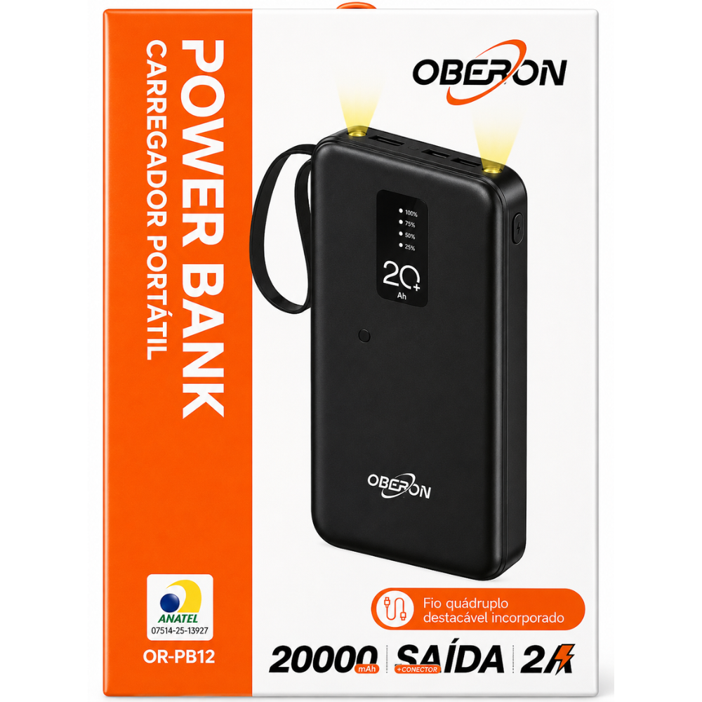 Carregador de Celular Portátil Power Bank 20A Oberon OR-PB12