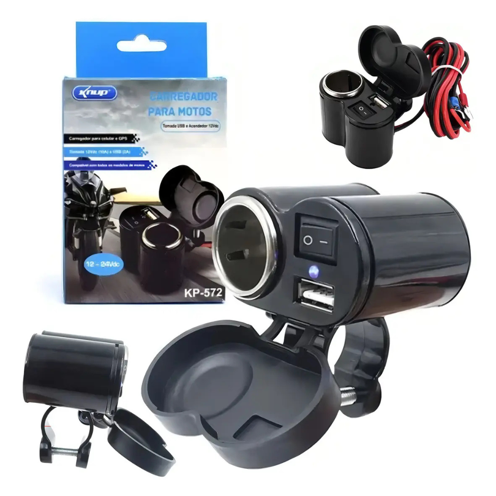 Carregador para Motos Tomada USB e Acendedor 12Vdc